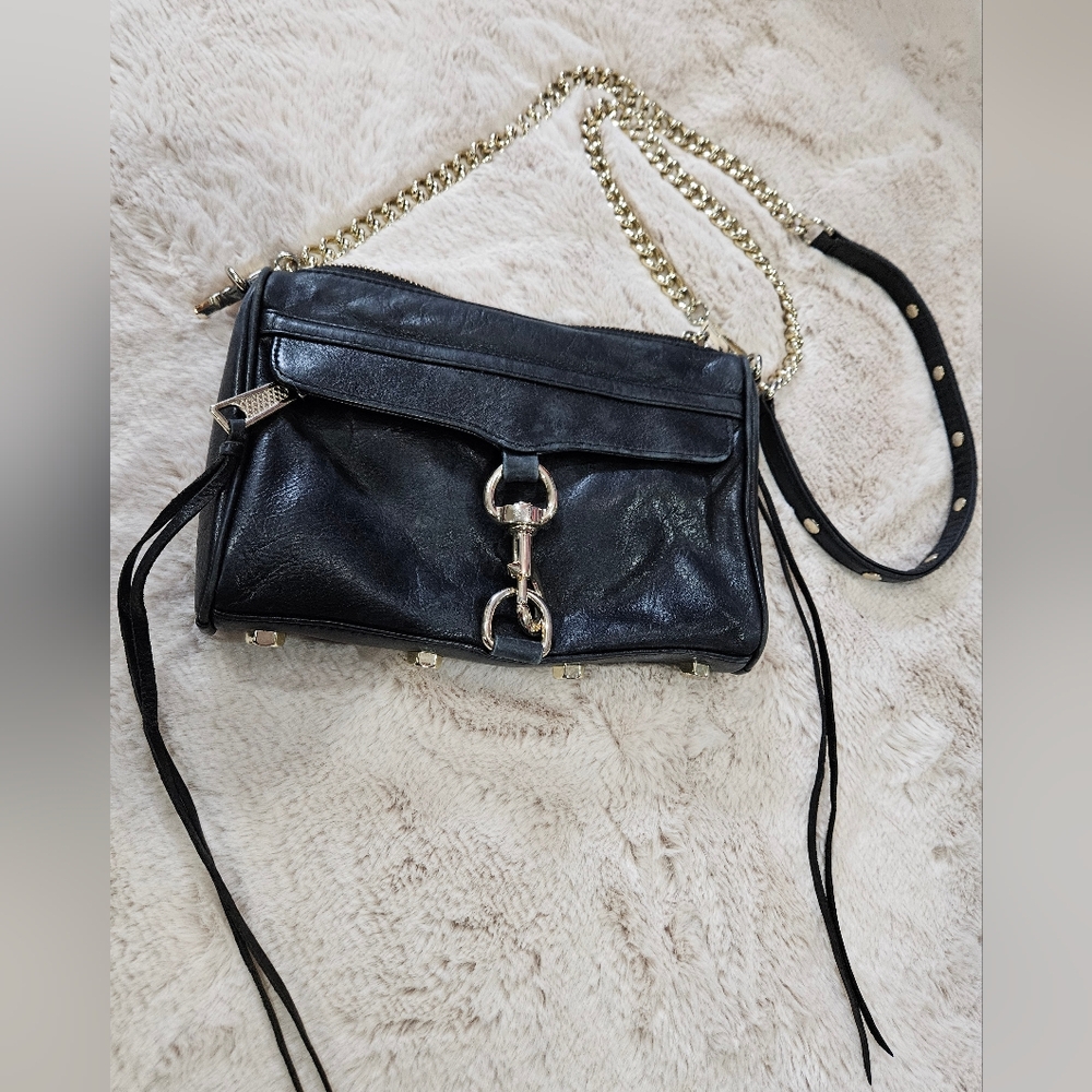 Rececca Minkoff Mini MAC Black Leather Chain Strap Crossbody Bag